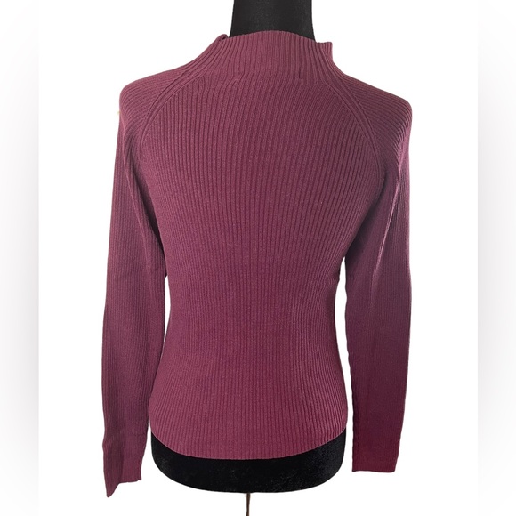 Chandler Hill Mock Neck Fitted Knit Sweater Plum Color. - Picture 3 of 5